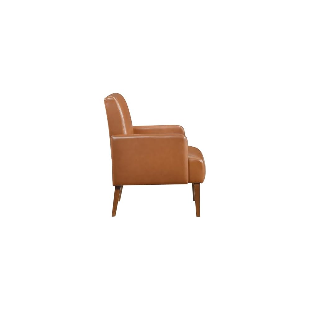 Lexicon Accent Chair Faux Leather Living Room Chair Modern Armchair with Solid Wood Frame and Thick Cushion, Reading Chair Comfy Chair for Bedroom, Living Room, Waiting Room, Retro Brown