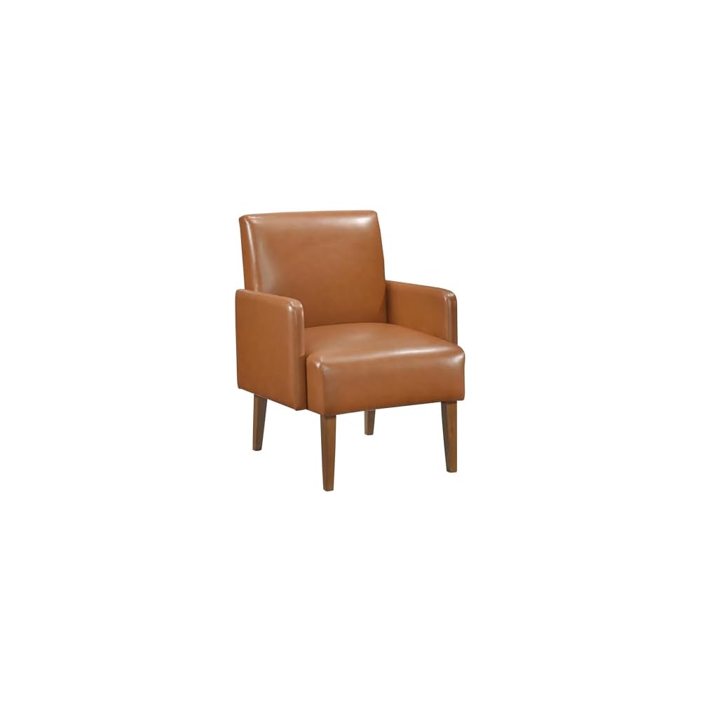 Lexicon Accent Chair Faux Leather Living Room Chair Modern Armchair with Solid Wood Frame and Thick Cushion, Reading Chair Comfy Chair for Bedroom, Living Room, Waiting Room, Retro Brown