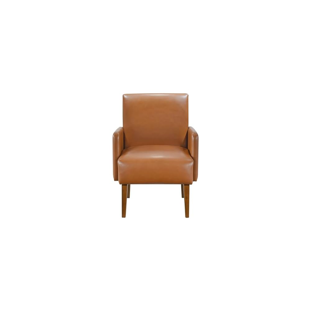 Lexicon Accent Chair Faux Leather Living Room Chair Modern Armchair with Solid Wood Frame and Thick Cushion, Reading Chair Comfy Chair for Bedroom, Living Room, Waiting Room, Retro Brown