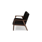Baxton Furniture Studios Mid-Century Modern Scandinavian Style Faux 3 Seater Leather Wooden Sofa, Dark Brown