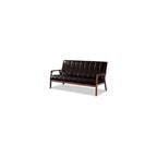 Baxton Furniture Studios Mid-Century Modern Scandinavian Style Faux 3 Seater Leather Wooden Sofa, Dark Brown