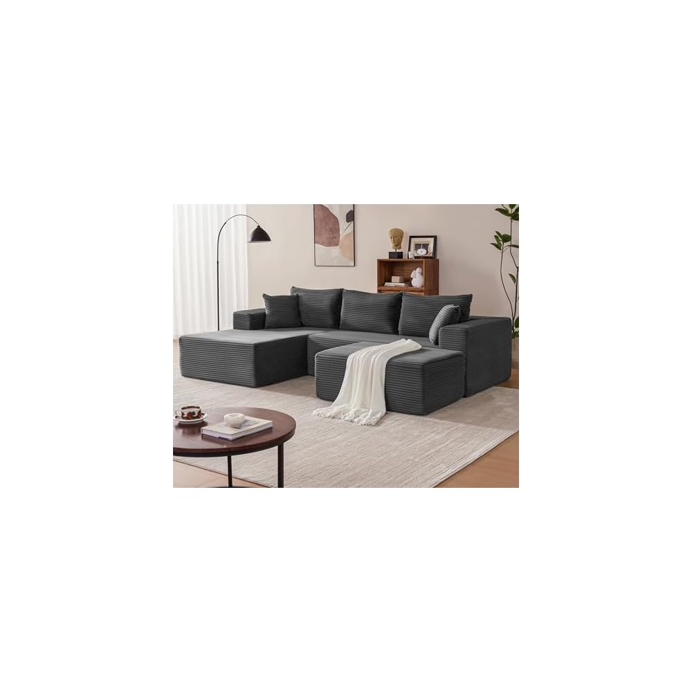 Mangodan 110" Oversized Sectional Boneless Couch, U Shaped Sectional Couches for Living Room, Modular Sectional Sofa Bed with Deep Seat, Comfy Cloud Couch Sofa, No Assembly Required (Gray, 5 Seater)