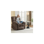 Overstuffed Recliner Rocking Chair with Massage & Heat, Manual Recline with 21.3'' Wide High-Back Linen Armchair, Remote Control, Dual Side Pockets, for Living Room or Bedroom, Light Brown