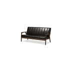 Baxton Furniture Studios Mid-Century Modern Scandinavian Style Faux 3 Seater Leather Wooden Sofa, Dark Brown