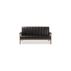 Baxton Furniture Studios Mid-Century Modern Scandinavian Style Faux 3 Seater Leather Wooden Sofa, Dark Brown