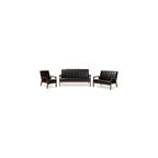 Baxton Furniture Studios Mid-Century Modern Scandinavian Style Faux 3 Seater Leather Wooden Sofa, Dark Brown