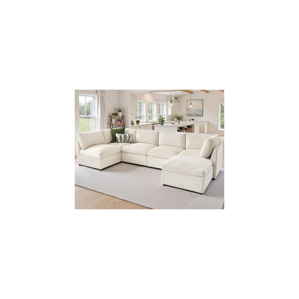 Jocisland Oversized Cloud Couch Sectional, U-Shaped Modular Couch, Beige