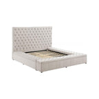 First of a Kind Modern Velvet Tufted upholstered Platform Storage Bed, Bed with deep Button Tufting and Storage Compartments in Rails and Footboard (Cream, Queen)