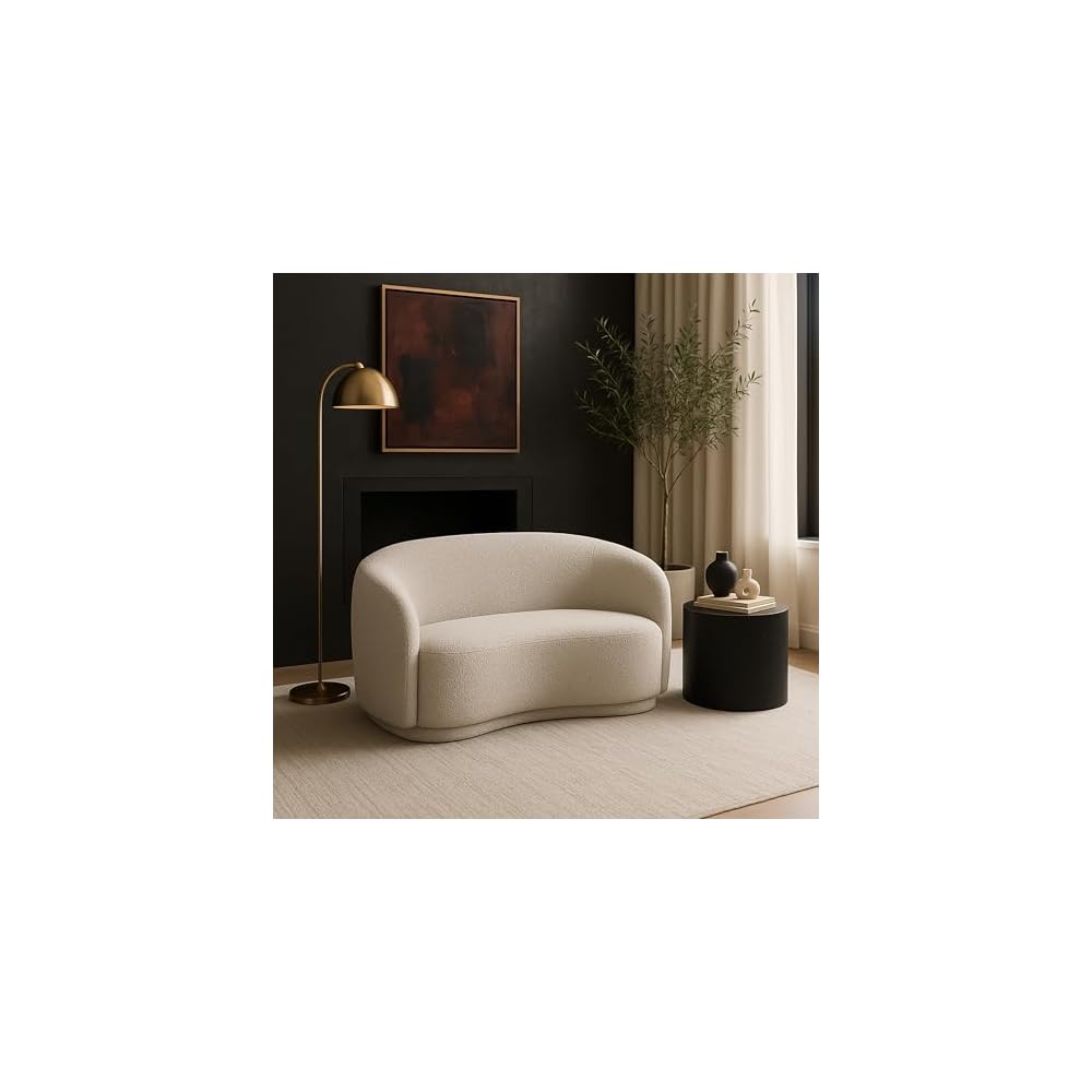 Meridian Furniture 693Cream-L Hyde Collection Modern | Contemporary Boucle Fabric Upholstered Loveseat, Cream, 64" W x 38" D x 27.5" H