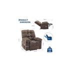 Overstuffed Recliner Rocking Chair with Massage & Heat, Manual Recline with 21.3'' Wide High-Back Linen Armchair, Remote Control, Dual Side Pockets, for Living Room or Bedroom, Light Brown