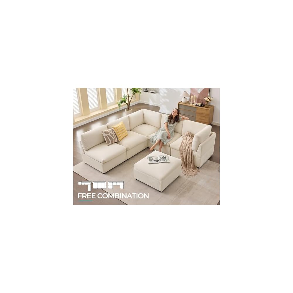 Jocisland Oversized Cloud Couch Sectional, U-Shaped Modular Couch, Beige