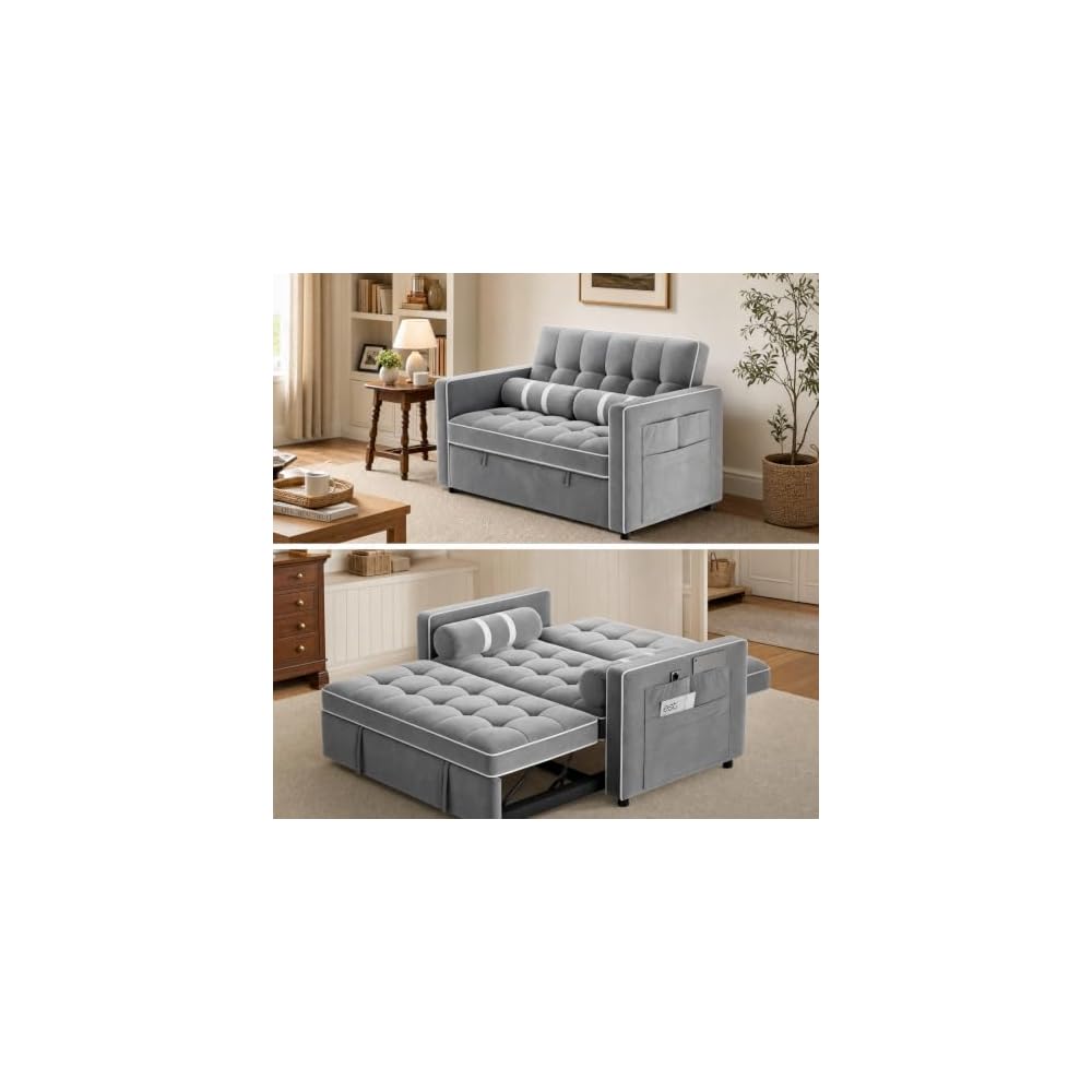 Amada Sleeper Sofa Bed, Convertible Pull Out Couch Futon, Loveseat, Gray