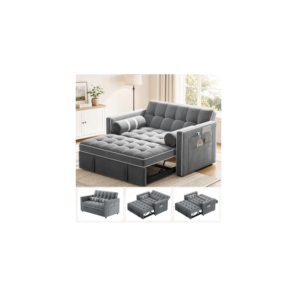 Amada Sleeper Sofa Bed, Convertible Pull Out Couch Futon, Loveseat, Gray