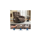 Overstuffed Recliner Rocking Chair with Massage & Heat, Manual Recline with 21.3'' Wide High-Back Linen Armchair, Remote Control, Dual Side Pockets, for Living Room or Bedroom, Light Brown