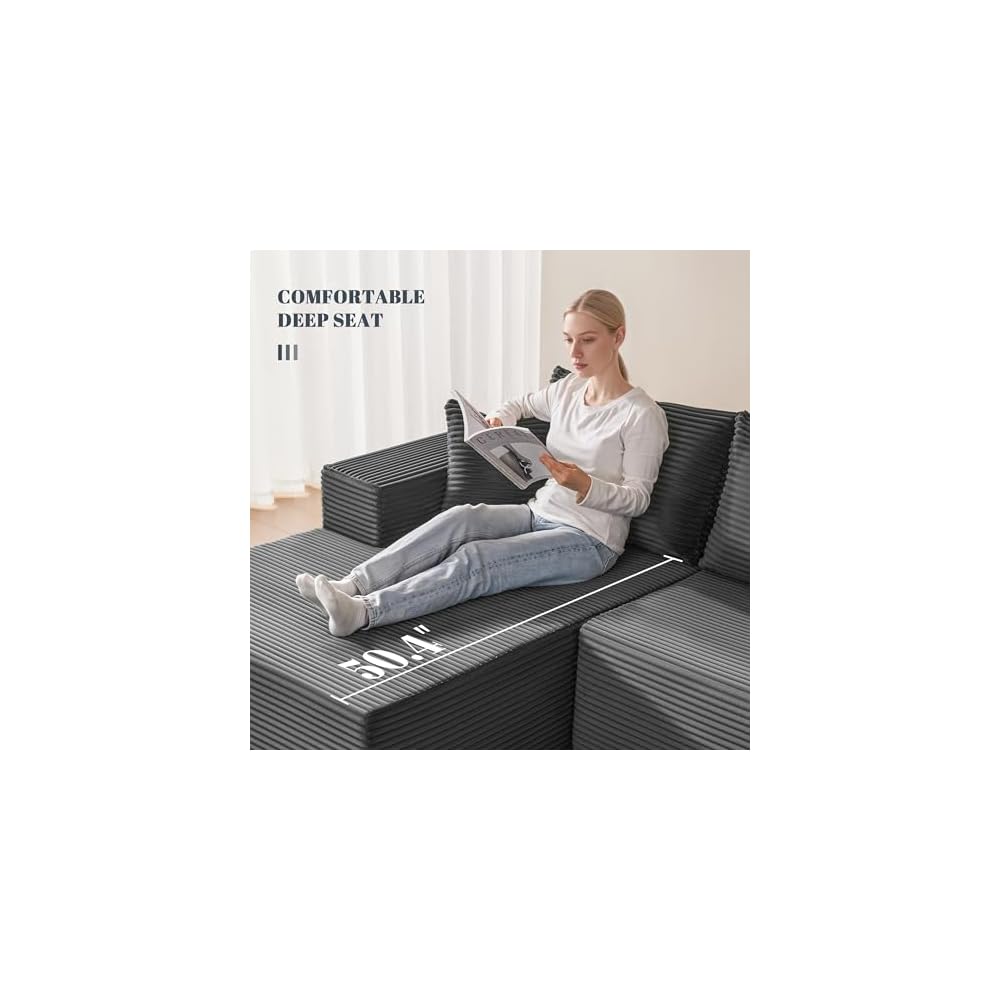 Mangodan 110" Oversized Sectional Boneless Couch, U Shaped Sectional Couches for Living Room, Modular Sectional Sofa Bed with Deep Seat, Comfy Cloud Couch Sofa, No Assembly Required (Gray, 5 Seater)