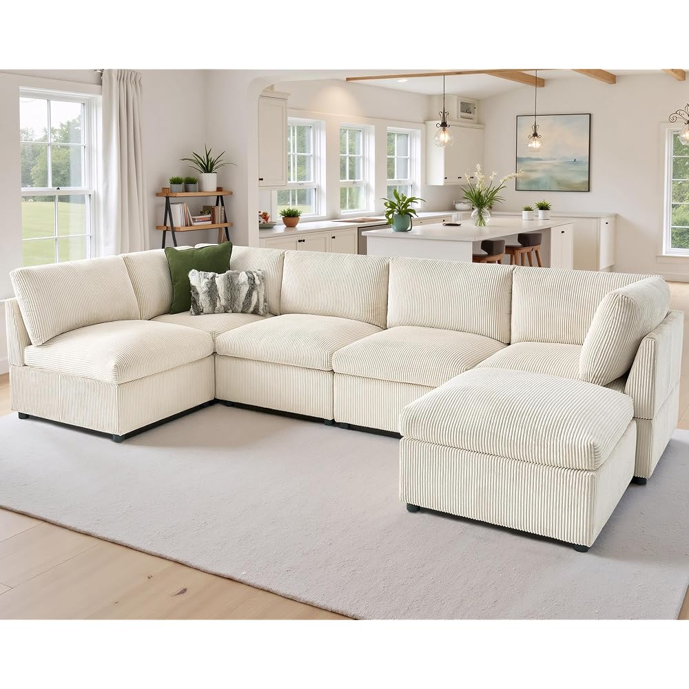 Jocisland Oversized Cloud Couch Sectional, U-Shaped Modular Couch, Beige