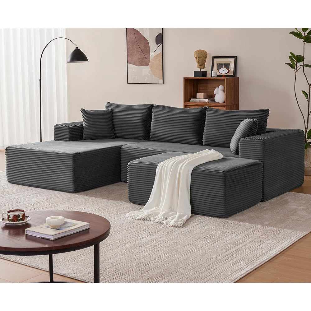 Mangodan 110" Oversized Sectional Boneless Couch, U Shaped Sectional Couches for Living Room, Modular Sectional Sofa Bed with Deep Seat, Comfy Cloud Couch Sofa, No Assembly Required (Gray, 5 Seater)